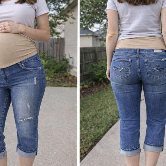 Indigo Rein Denim - Indigo Blue Secret Fit Belly Flap Picket Stretch Western Maternity Crop Jeans L